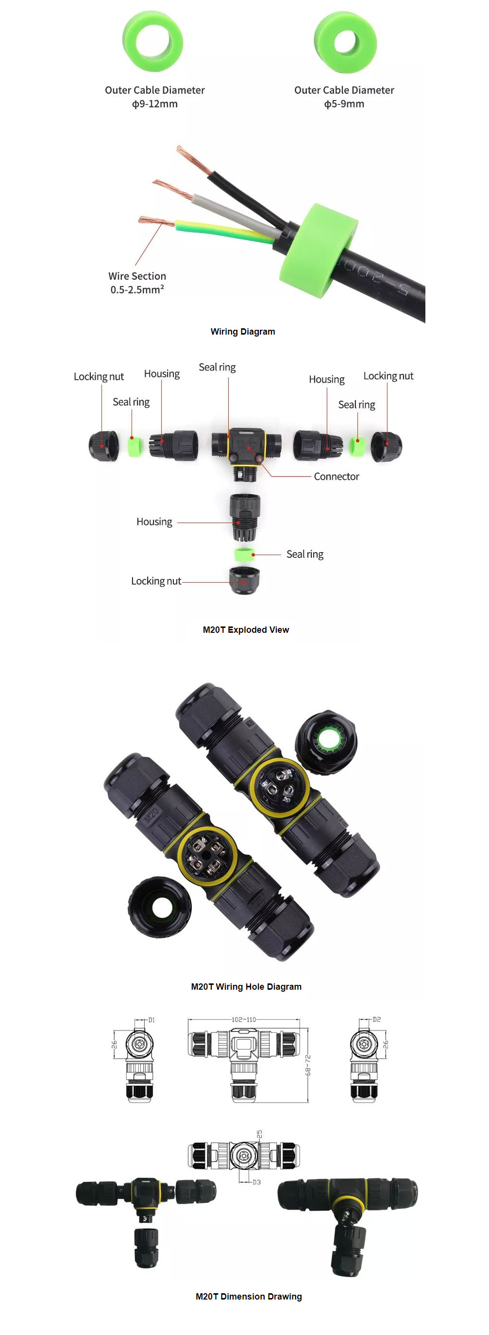 M20T Waterproof Connector